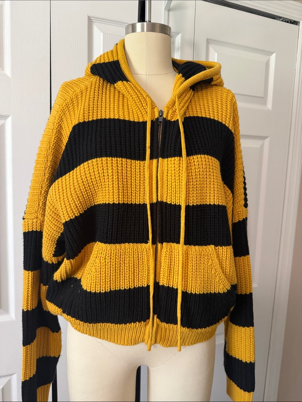 Timing Hooded Zip Cardigan - Yellow and Black Stripes